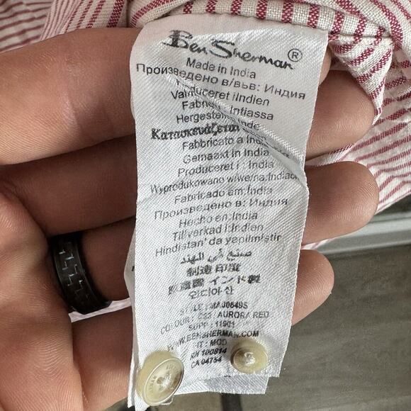 Ben Sherman‎ blouse Large Red white stripes button-up Pocket short sleeve - Picture 5 of 6